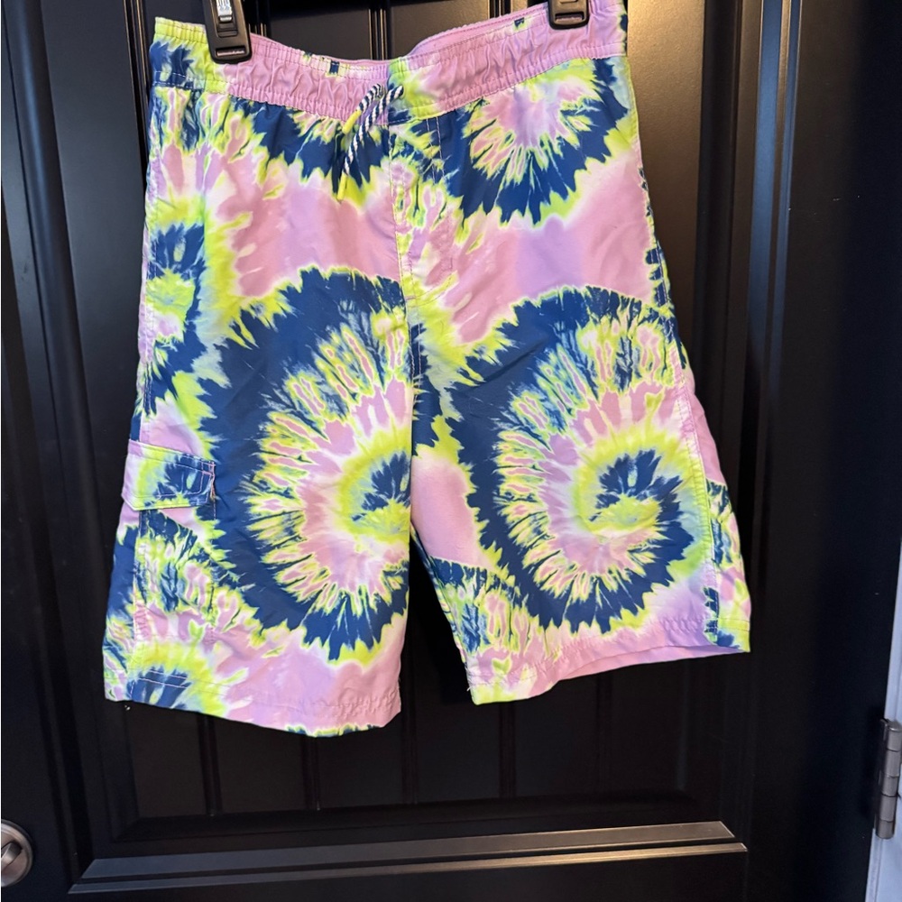 Cat & Jack Tie-Dye Swim Suit board shorts Lavender, Blue size L 10 12